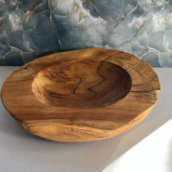 Centerpiece Bowl 15" Hand Carved Natural Wood - Picture 3 of 10